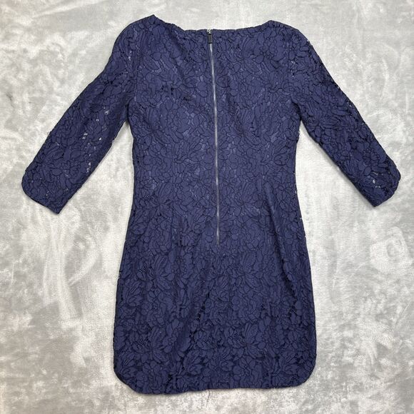 Vince Camuto Women’s Size 4 Sheath Dress Navy Blue Lace 3/4 Sleeve Cocktail - Picture 7 of 7